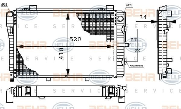 Mercedes W202, W208 Kompresörlü Radyatör/Manuel/otomatık/klımalı araclara uyumlu/Orjınal No:2025005203